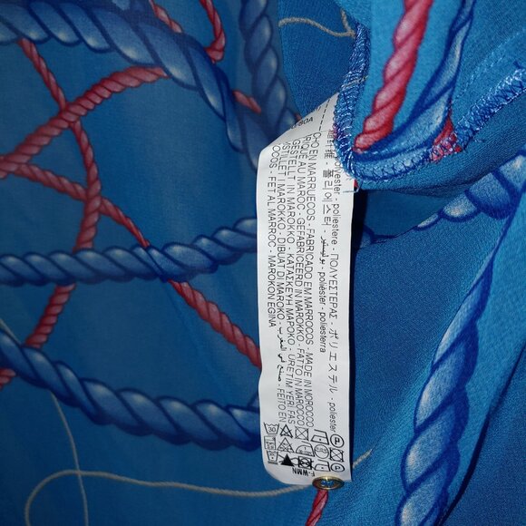 ZARA Nautical Ropes Print Oversized Blouse Shirt Size XS Blue - Picture 3 of 5